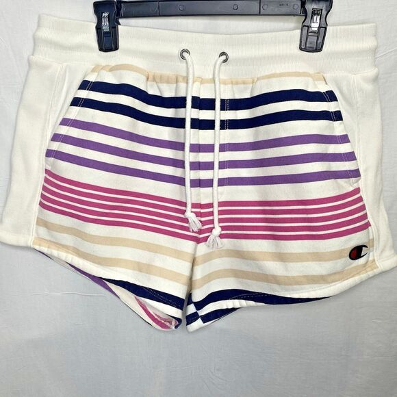 Champion Reverse Weave Shorts Urban Outfitters Fleece Lined Stripe Womens Sz L - Picture 1 of 9